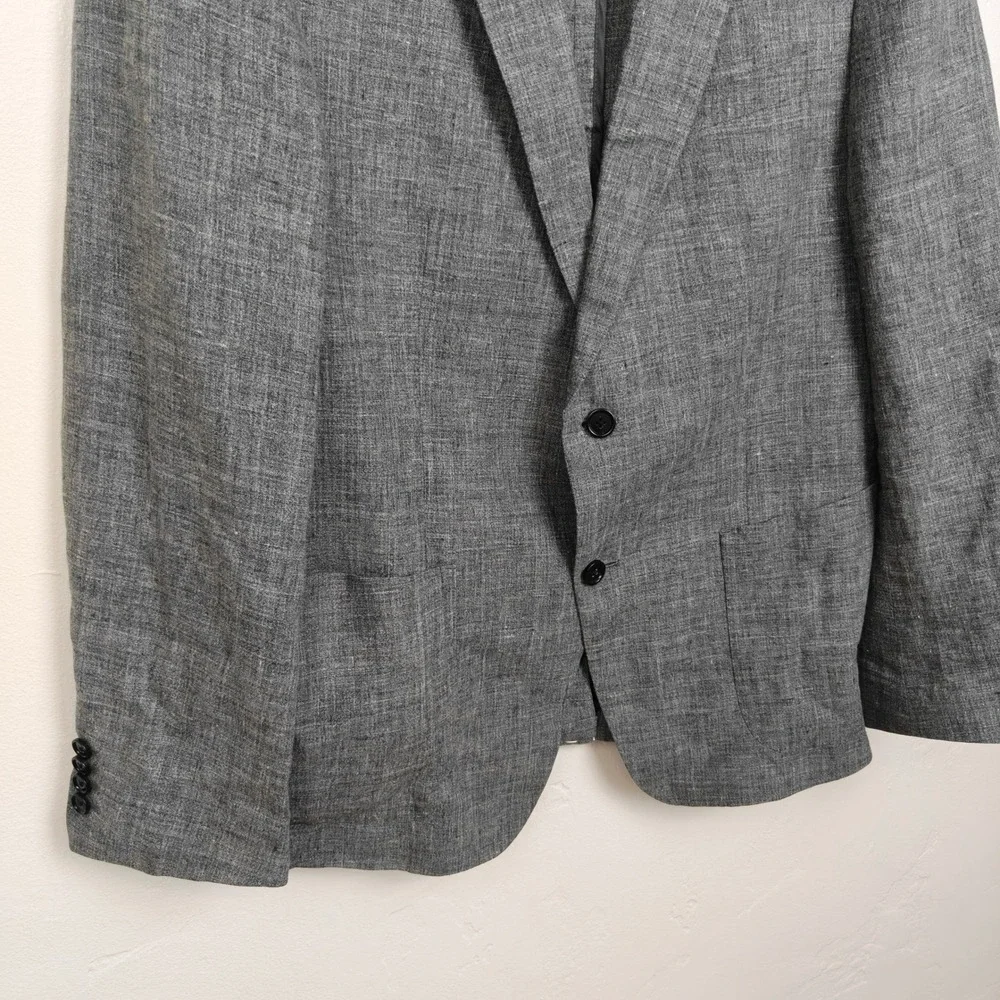 Banana Republic Mens Blazer 44R Grey Linen Two-Button Notch Lapel Business